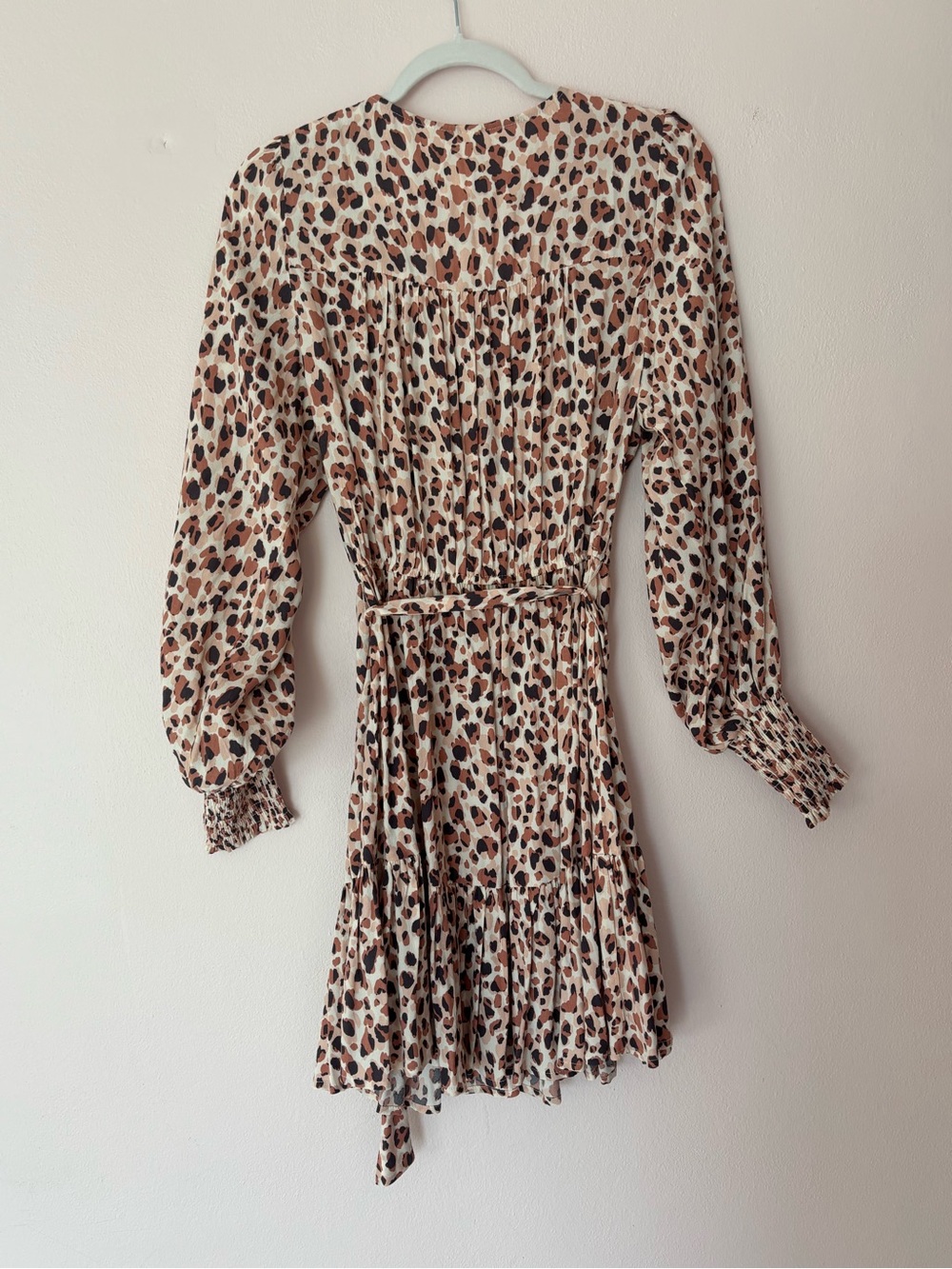 Kivari Cream Leopard Print Long Sleeve Mini Dress with Brown and Black Spots